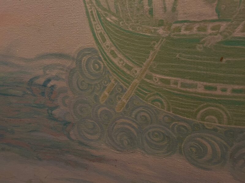 ホテルミラコスタ「シルクロードガーデン」の客席の船の壁画の隠れミッキー探しの写真